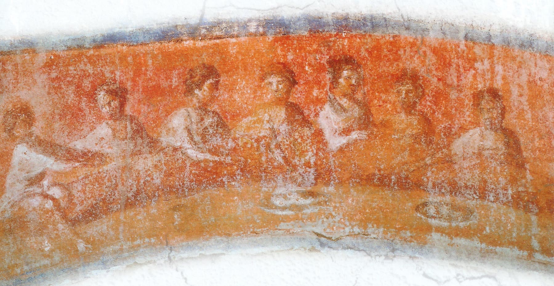 Fresco de la Fractio Panis, catacumba de Priscila, Roma — siglos II a IV