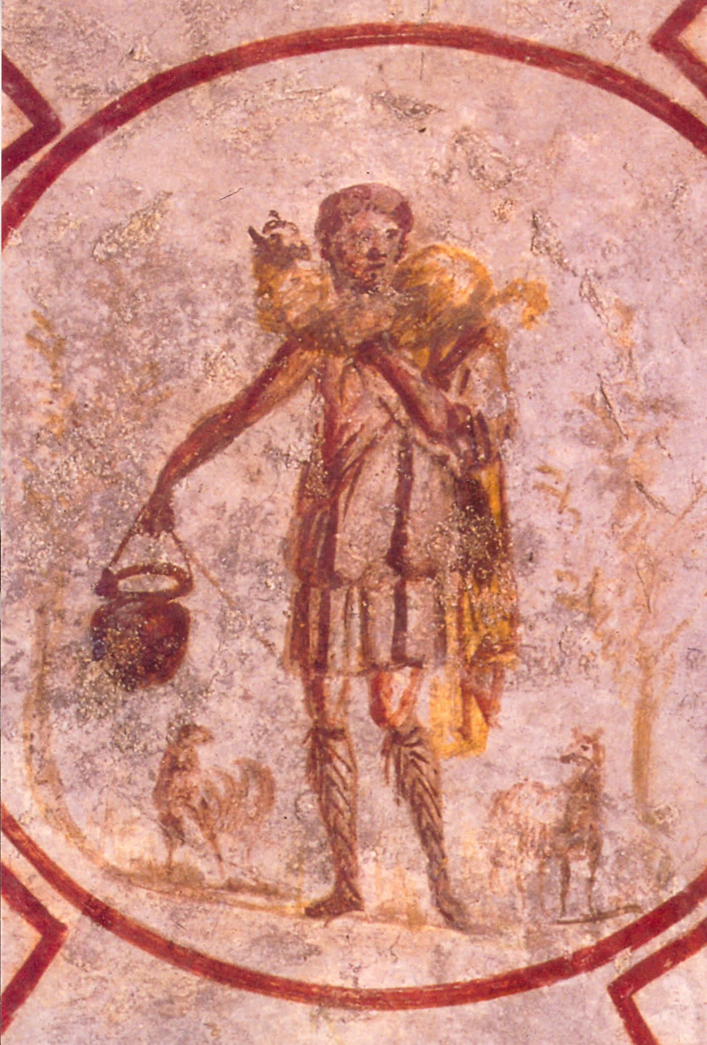 Fresco del Buen Pastor, catacumba de Calixto, Roma, siglo III